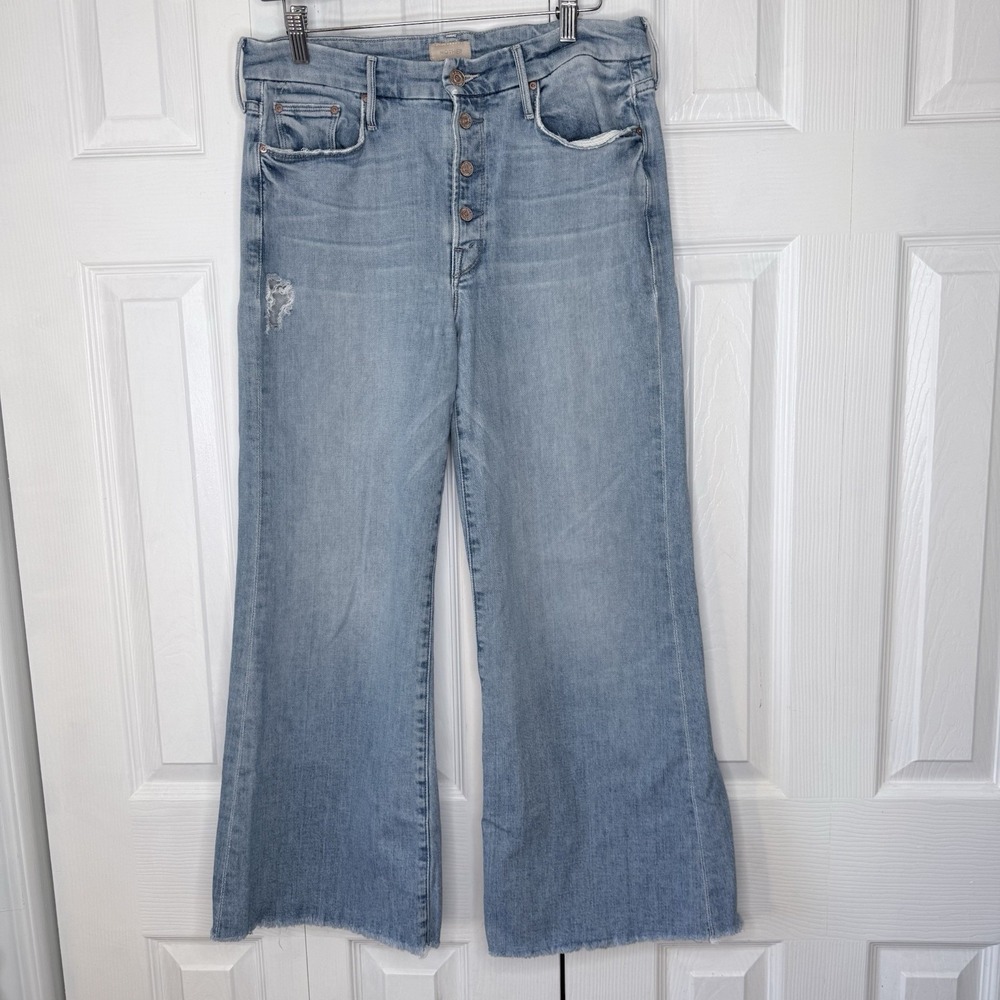 MOTHER The Pixie Roller Ankle Fray Jeans 30 Lets Kick It Button Fly Wide Leg